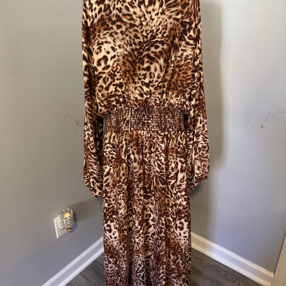 Leopard Print LONG SLEEVE w/Faux Leather Dress